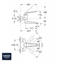 MONOMANDO LAVABO GERONTOLOGICO MURAL EUROECO GROHE MEDIDAS